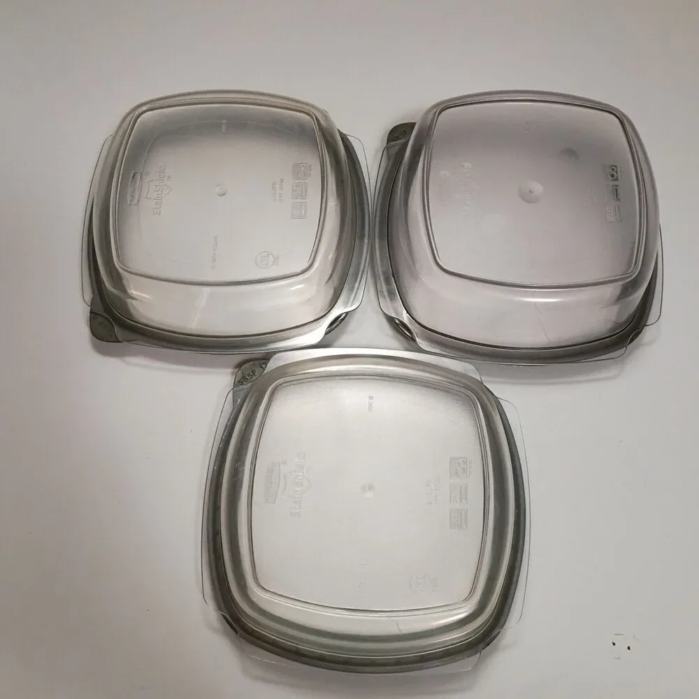 Rubbermaid Stain Shield Storage Green 3 Containers 1-3.2 & 2-2.1 Cups Square+Lid